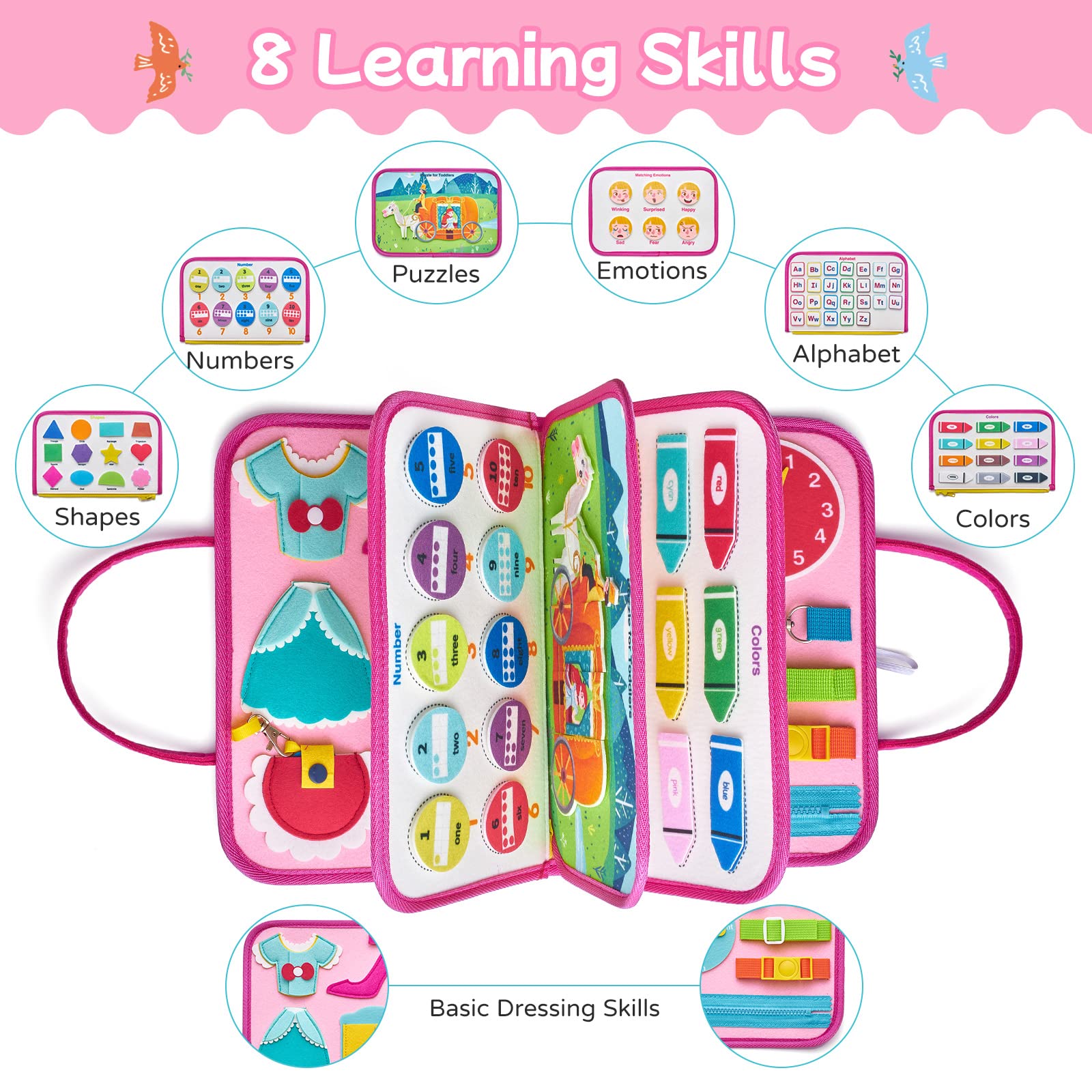 Freebear Busy Board - Montessori Sensory Toys for Toddlers 2 3 4 Years Old, Educational Travel Activity Toy for Boys & Girls, Perfect Gift for 2 Year Olds - Great for Airplane Rides, Road Trips & Quiet Playtime at Home