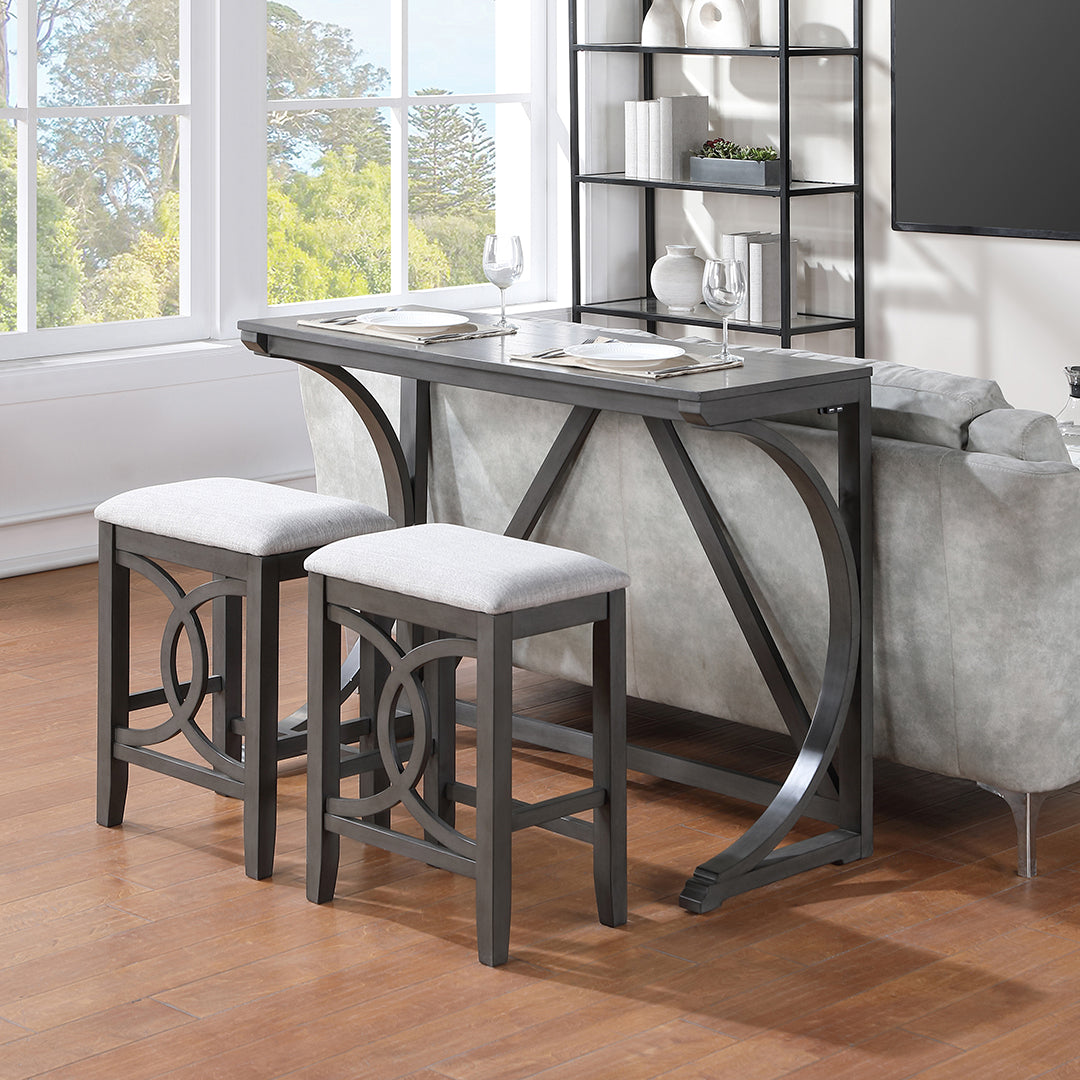 Bella Sofa Table with 2 Stools - Modern Gray Console Table for Living Room, Entryway & Small Spaces - Perfect for Coffee, Books & Decor Display