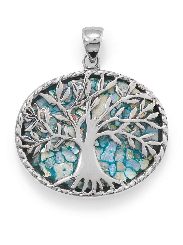 Ancient Roman Glass Tree of Life Pendant Necklace - Sterling Silver Jewelry for Women - Unique Handmade Vintage Charm for Gift Giving & Spiritual Protection