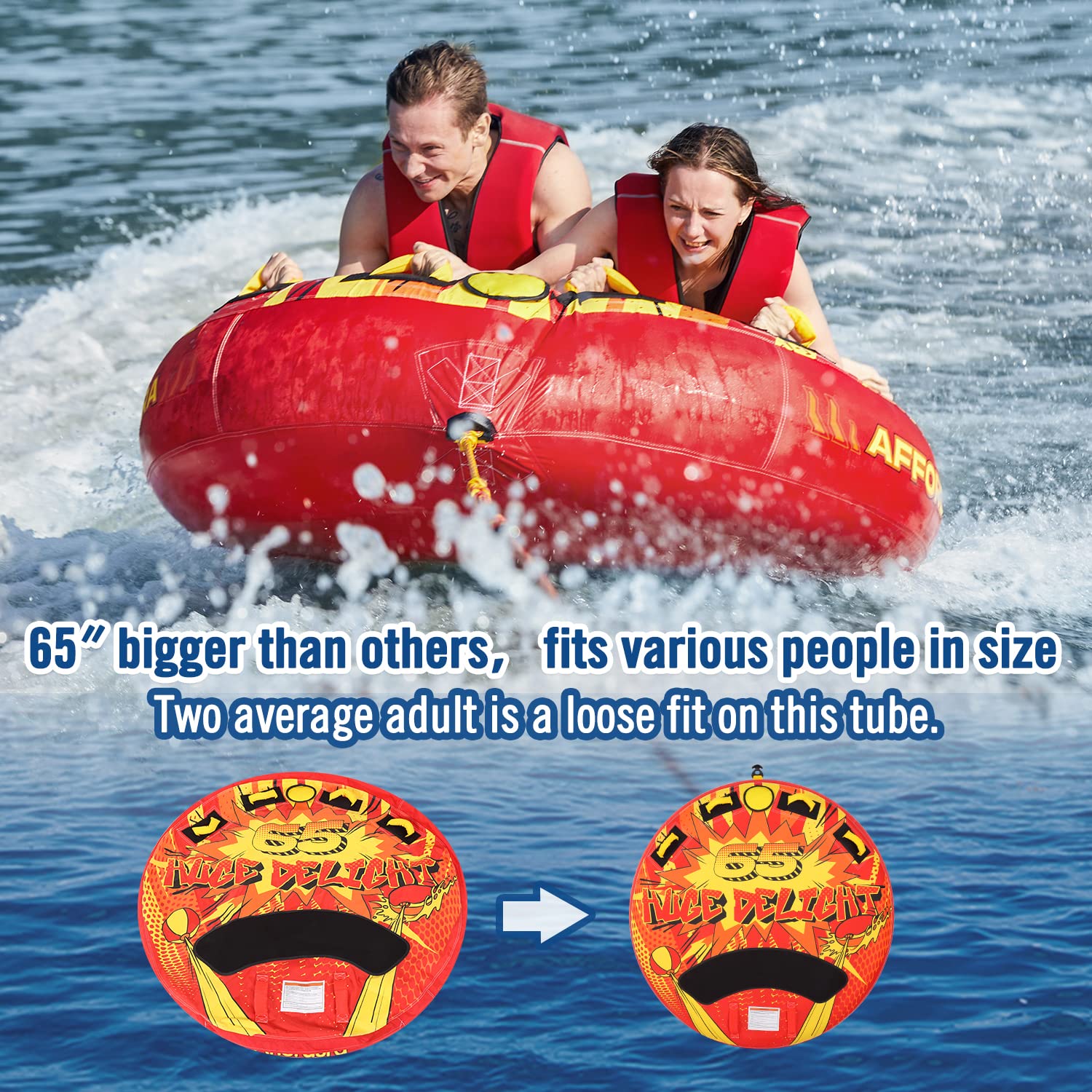 Affordura Towable Tubes for Boating - Heavy Duty Inflatable Boat Tubes with Quick Connect System & Storage Bag - Perfect for Water Sports, Lake Fun & Family Outings