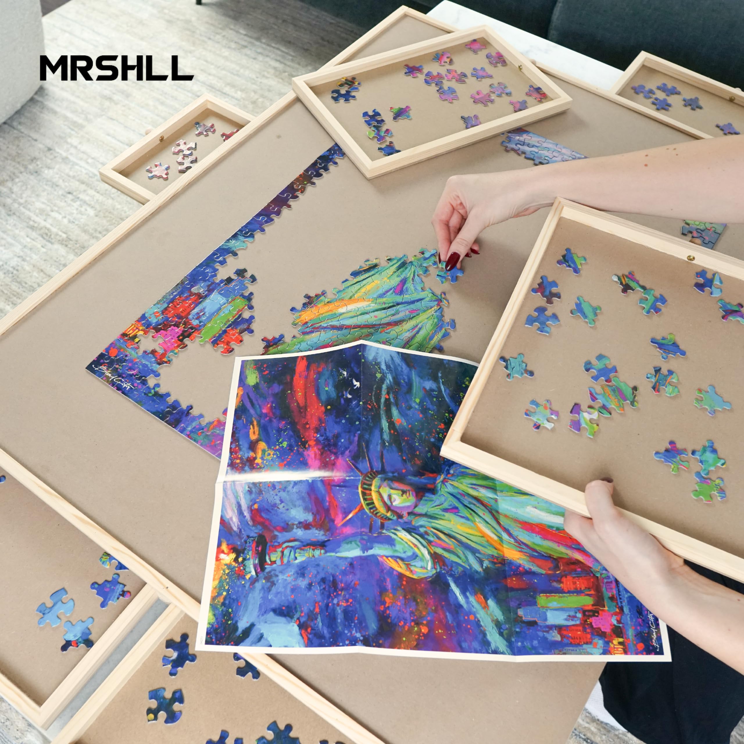360° Rotating Puzzle Board with Storage Drawers & Protective Cover - 35” x 26” Large Puzzle Table for 1500 Pieces - Adjustable Height for Adults & Kids - Perfect for Family Game Nights, Home Decor & Puzzle Enthusiasts