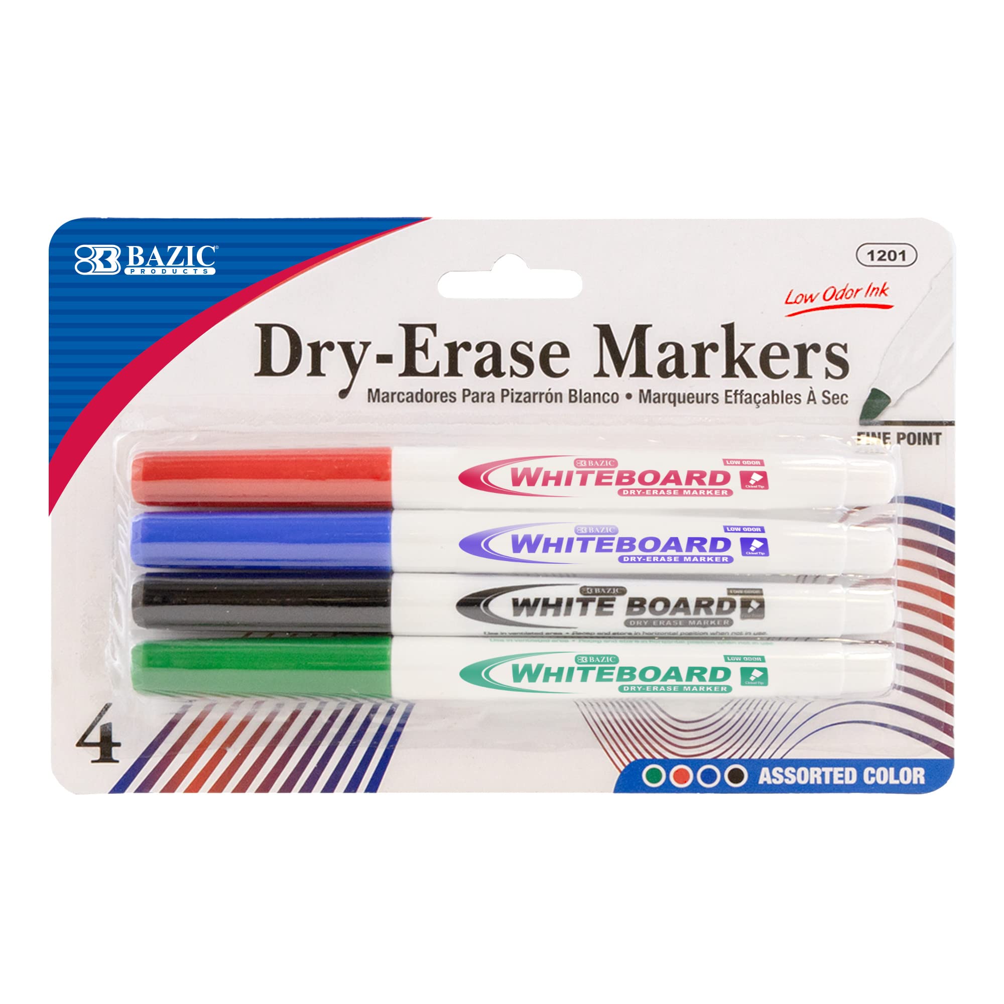 BAZIC 24-Pack Dry Erase Markers, Assorted Colors Fine Tip Whiteboard Pens - Low Odor, Non-Toxic for Office, Classroom & Home Use - Ideal for Presentations, Teaching, Planning Boards & Kids' Art Projects