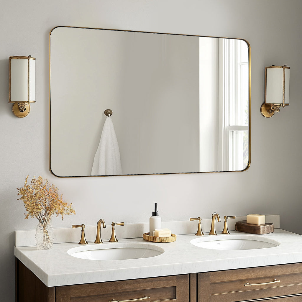 Modern Rounded Rectangle Bathroom Mirror with Stainless Steel Frame - Perfect for Vanity, Wall Decor & Home Decoration