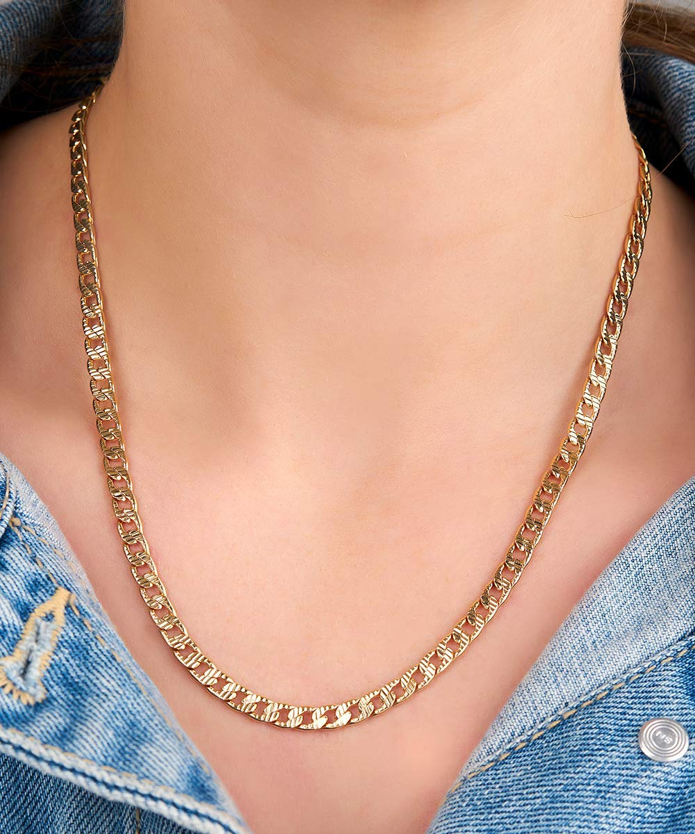 18K Gold Plated Diamond Cut Cuban Link Chain Necklace for Women, Men & Teens - 5MM Barzel Curb Chain Jewelry | Perfect for Gifts, Parties & Everyday Wear | Made in Brazil