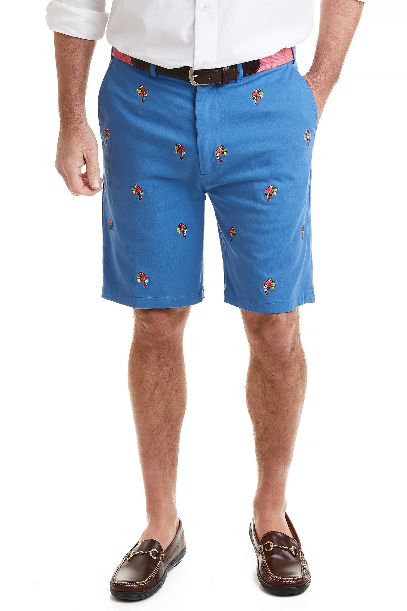 Cisco Short Stretch Twill Deep Ocean Blue with Party Parrot - Comfortable Casual Shirt for Men, Perfect for Office, Party, and Everyday Wear