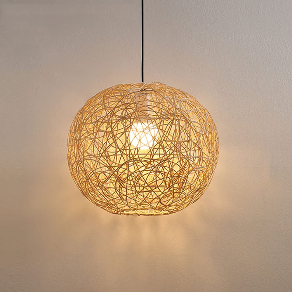 Handwoven Bamboo Pendant Light - Natural Rattan Chandelier for Farmhouse, Dining Room & Bedroom | Eco-Friendly Hanging Lamp for Home Decor, Kitchen Island Lighting, Patio & Living Room