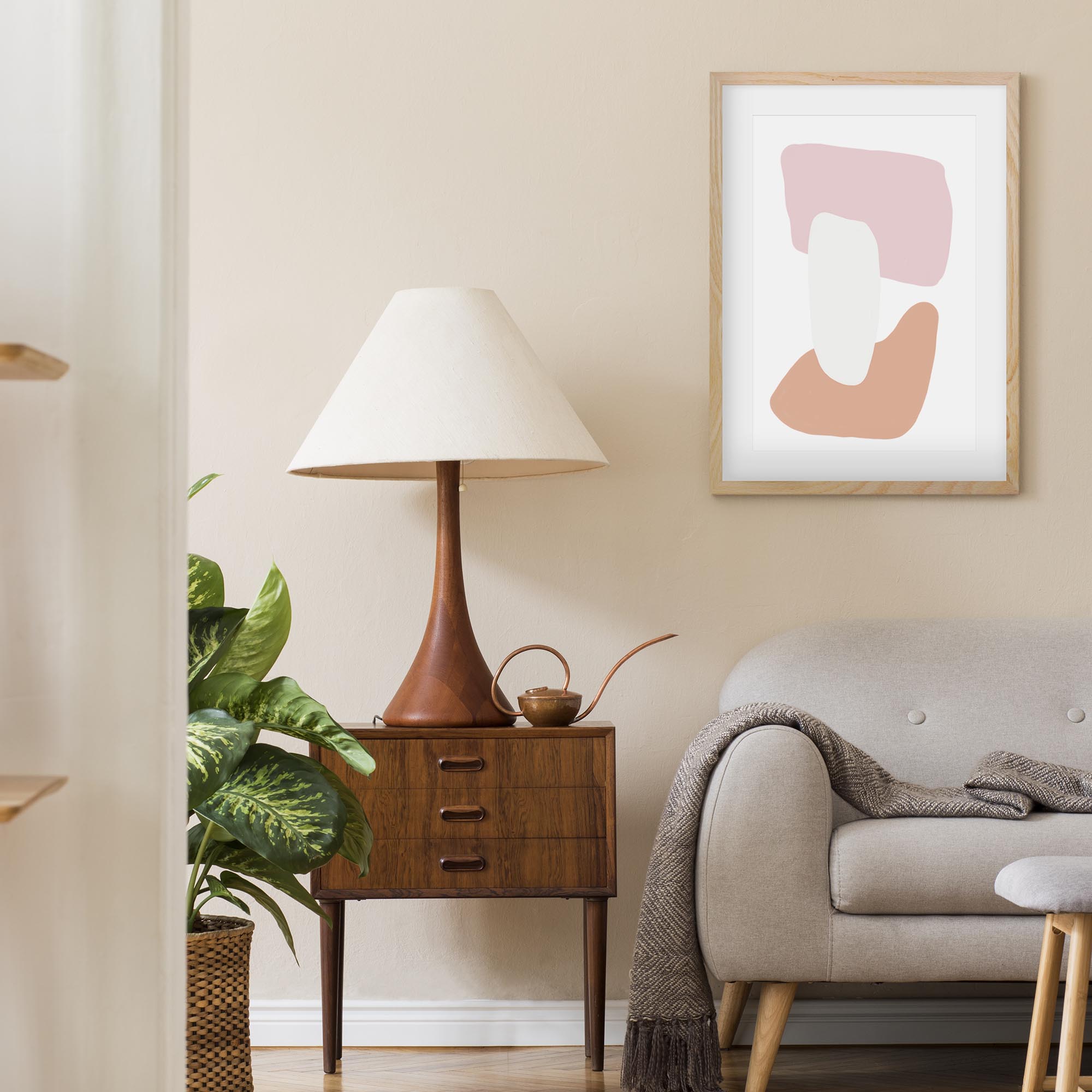 Trio of Shapes Framed Wall Art - Modern Geometric Canvas Prints for Living Room, Bedroom & Office Decor