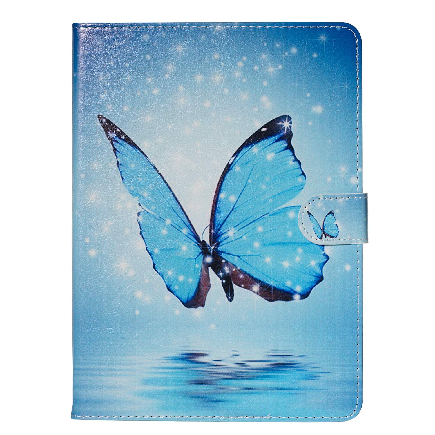 APOLL Premium PU Leather iPad Case - Compatible with iPad 6th Gen 2018/5th Gen 2017/Pro 9.7 2016 & iPad Air 2/1 | Slim Folding Stand Cover with Storage Pocket | Blue Butterfly Design | Perfect for Work, Travel & Home Use