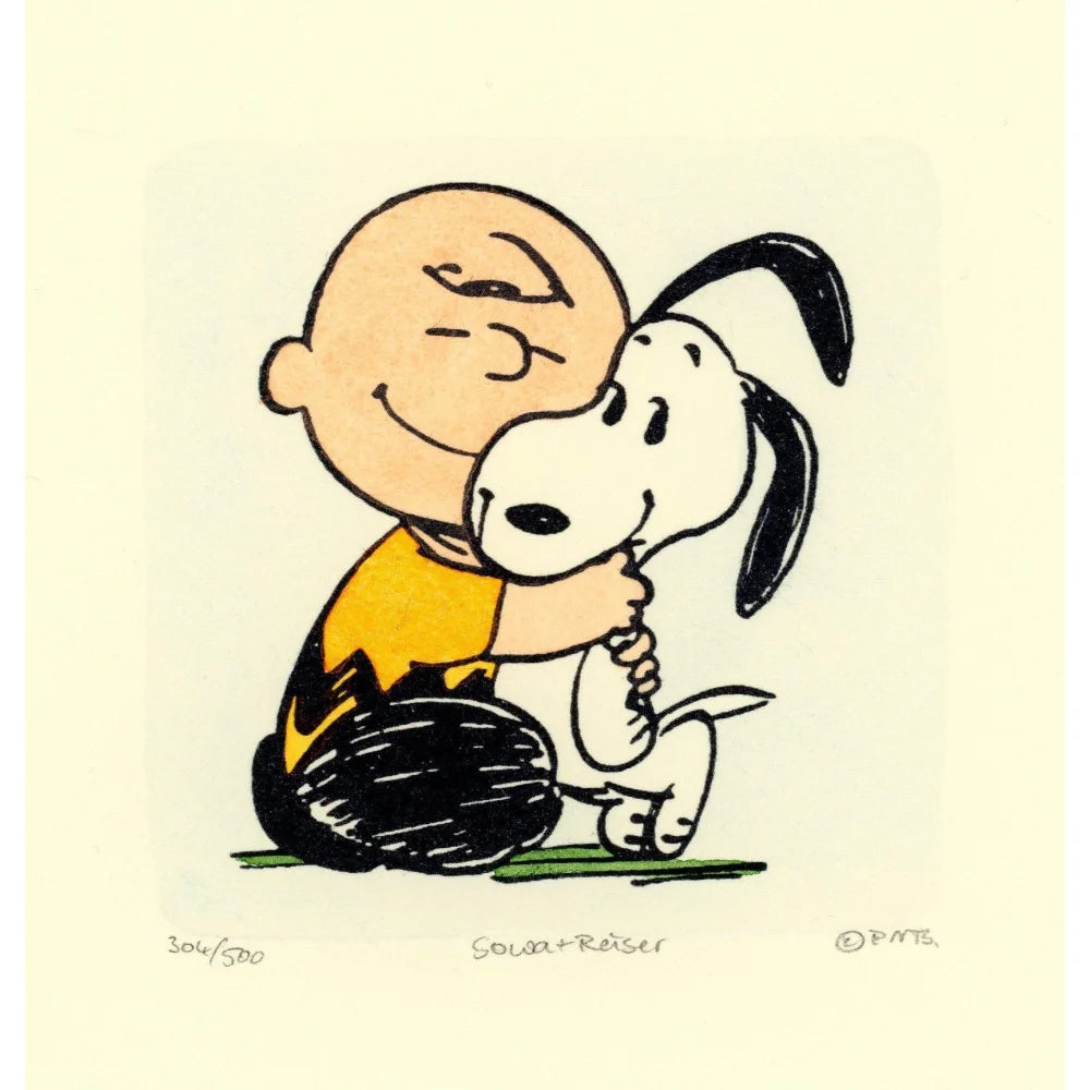 Charlie Brown & Snoopy Peanuts Hand-Painted Cartoon Etching Art Print - Limited Edition D/500 - Perfect for Home Decor, Office Wall Art & Peanuts Fan Gifts