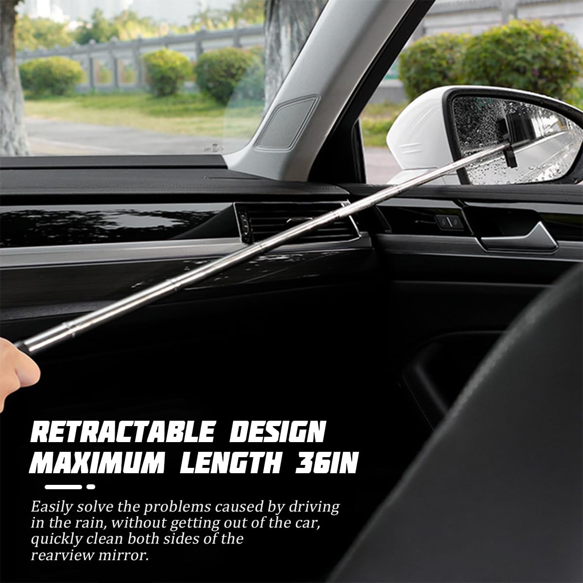 AICEL Telescopic Car Side Mirror Squeegee with Long Handle - Retractable Auto Window Cleaner for Rearview Mirror & Glass - Universal Car Accessories (Blue) - Perfect for Rainy Days & Winter Ice Removal