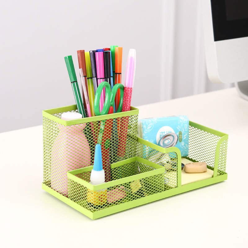 Premium GREEN Metal Mesh 3-Tier Desk Organizer - Pencil Holder, Pen & Office Supplies Storage - Perfect for Home Office, School & Workspace Organization