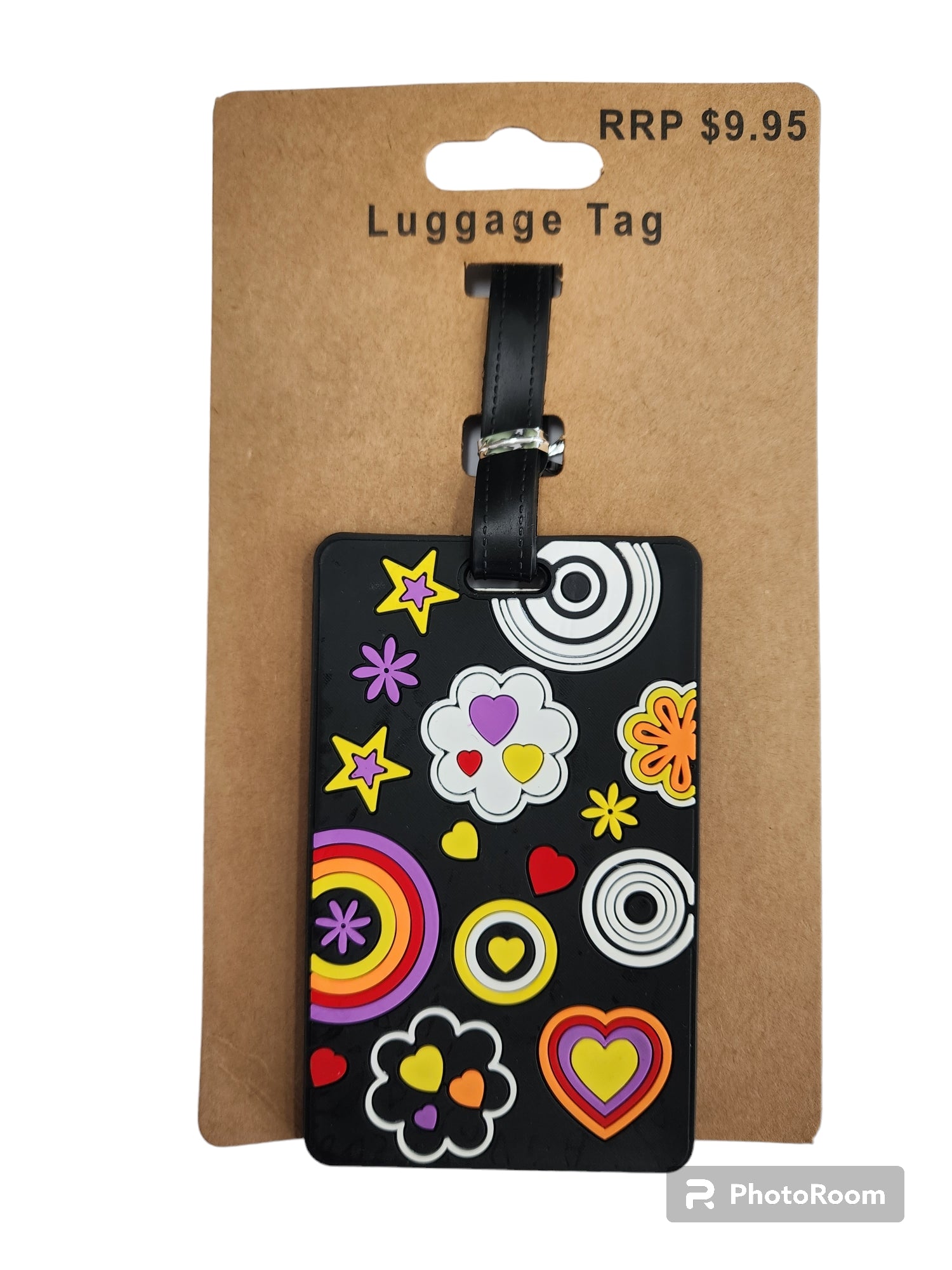 Floral Hearts Luggage Tag - Black Travel Bag Tag for Suitcases & Backpacks | Durable & Stylish for Airports & Vacations