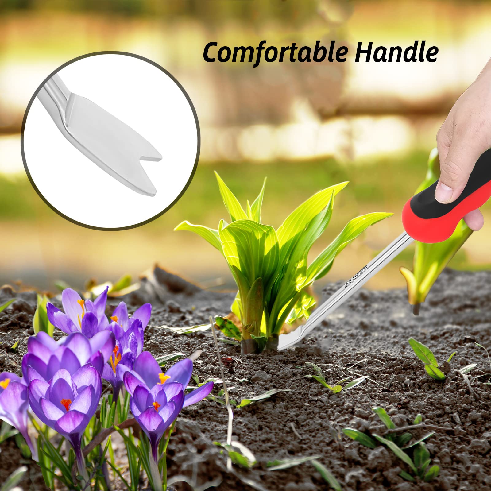 Stainless Steel Weed Puller Tool - Ergonomic Handle Garden Hook & Hand Cultivator for Easy Weeding | Perfect for Yard, Lawn, Garden Maintenance & Outdoor Gardening Tasks