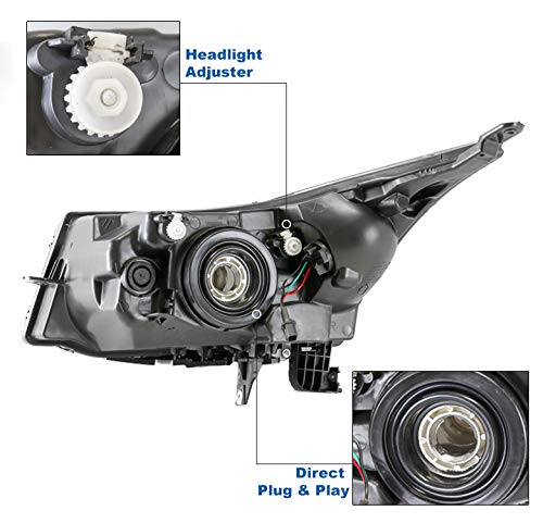 Black Replacement Headlights Compatible with 2011-2015 Chevy Cruze & 2016 Cruze Limited - Durable LED Headlamps for Night Driving & Foggy Conditions