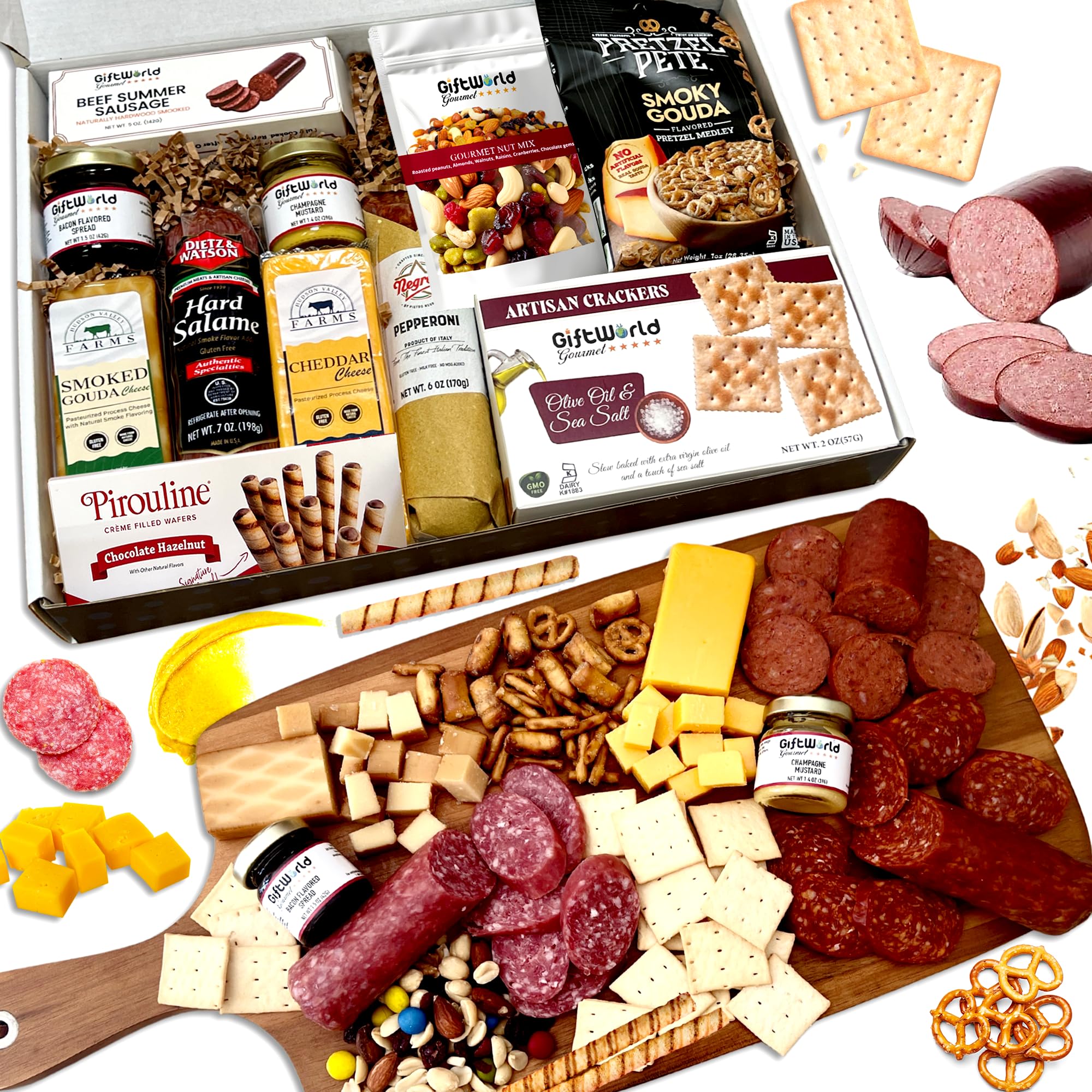 Premium Charcuterie Gift Basket - Gourmet Meat & Cheese Assortment for Men | Deluxe Food Gift Box for Tailgating, Business Gifts, Congratulations & Care Packages | Perfect for Corporate Events, Holiday Presents & Special Occasions