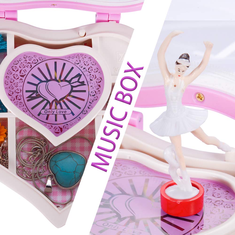 Rainbow Heart Musical Jewelry Box with Dancing Girl - Pink Arrow Design Jewelry Storage Box | Perfect Christmas Gift for Her, Birthday Present, Girls Room Decor