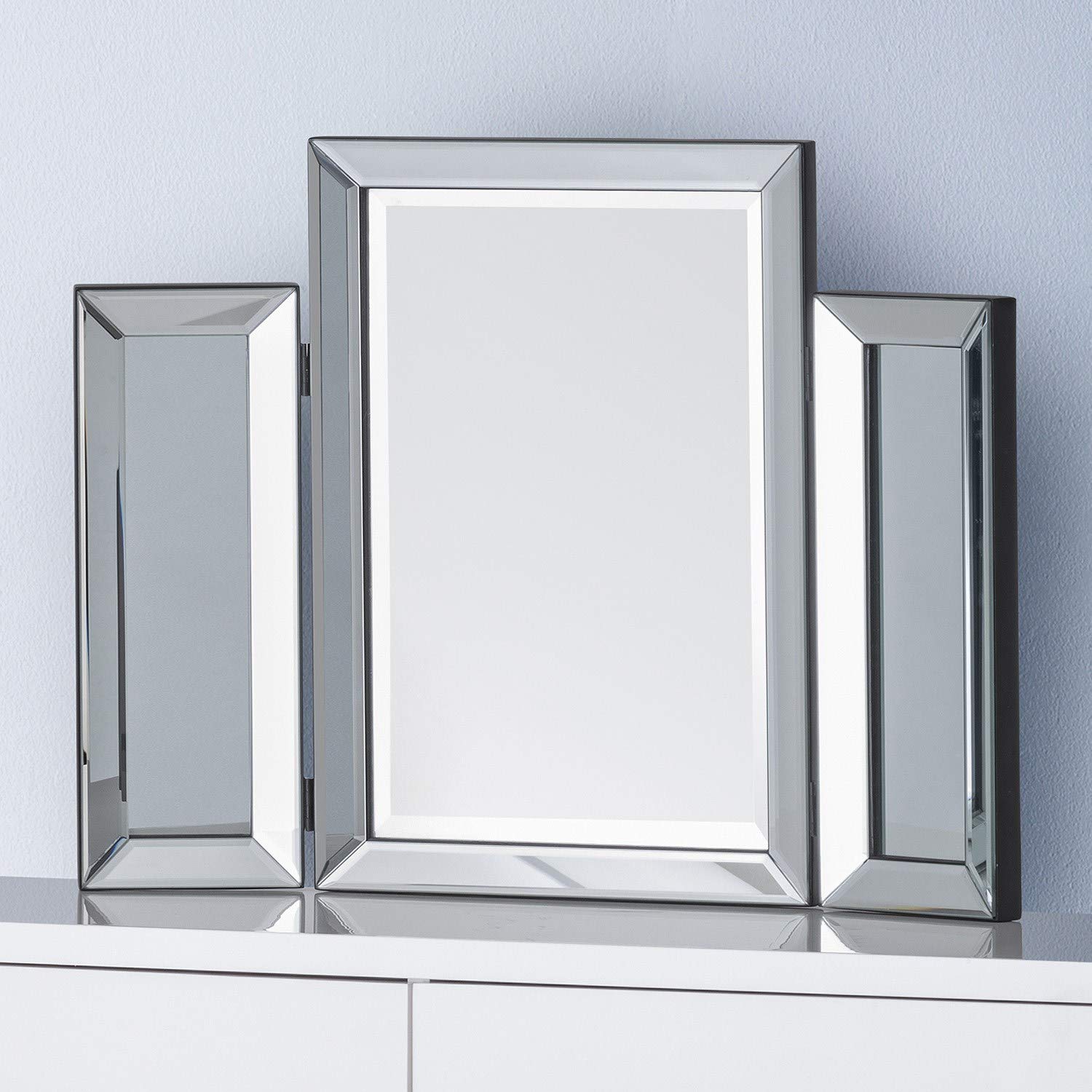 Soprano Folding Dressing Table Mirror - Clear Bevelled Glass, 50 x 65 x 2 cm - Perfect for Makeup, Hair Styling & Home Decor