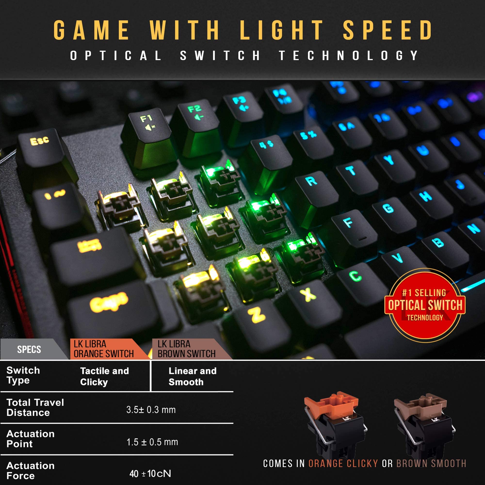 BLOODY B930 TKL Optical Gaming Keyboard - RGB Backlit, Quiet Linear Switches for Esports & Office Use