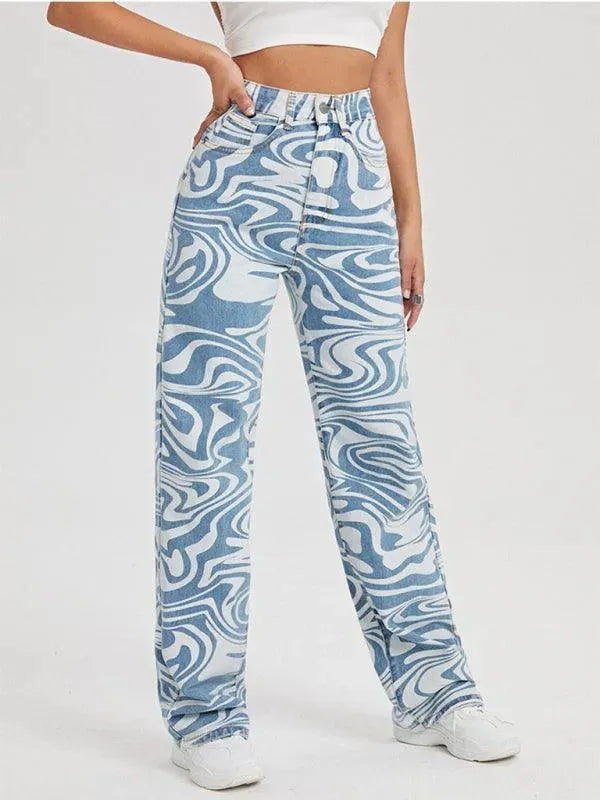 Women's Mid Rise Swirl Abstract Jeans - Stylish & Comfortable Denim for Casual Wear, Work & Everyday Outfits