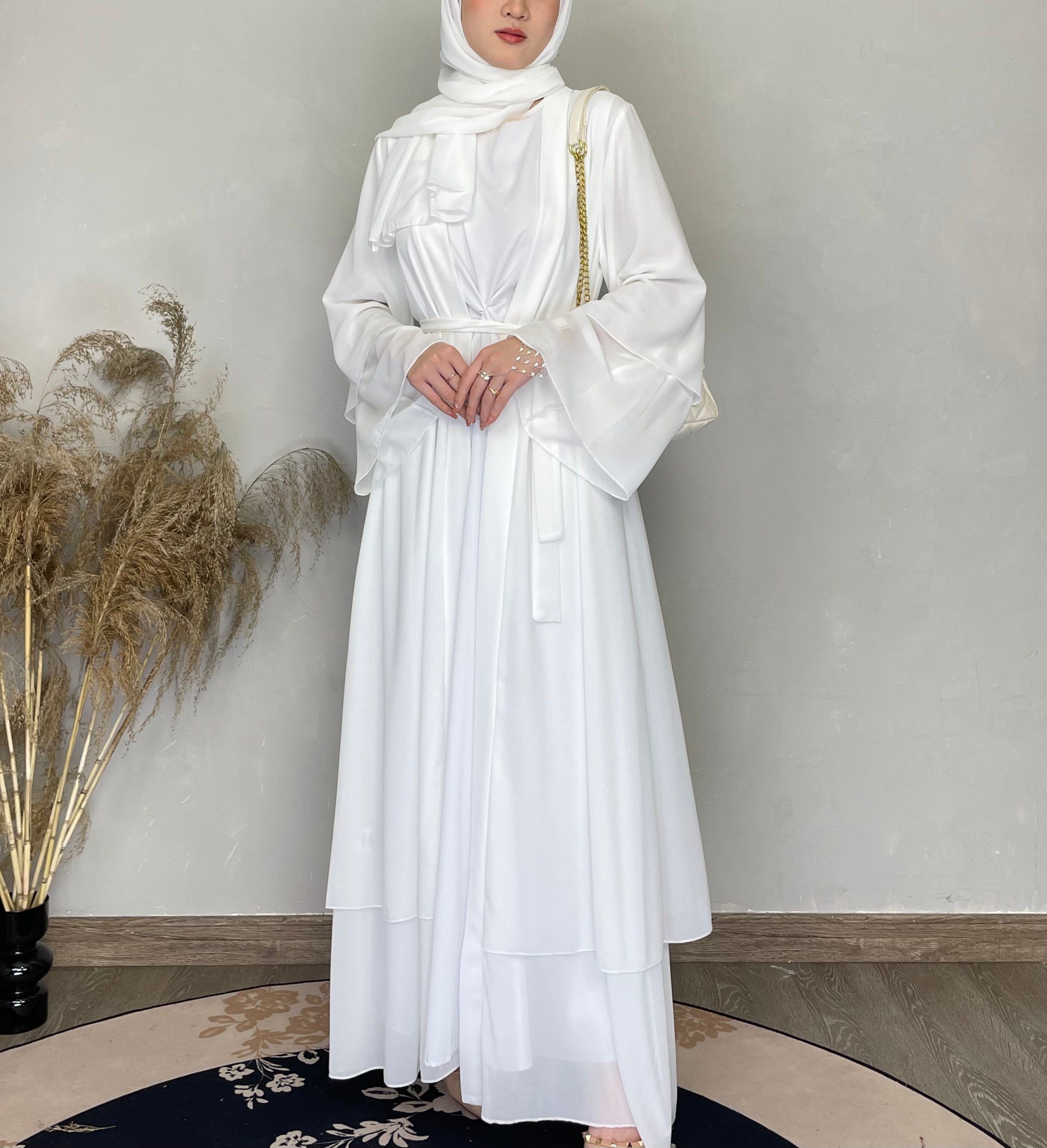 Elegant 3-Piece Chiffon Cardigan Open Abaya Set - Muslim Women's Long Dress for Prayer & Special Occasions | Modest Fashion Outfit for Hijab Wearers