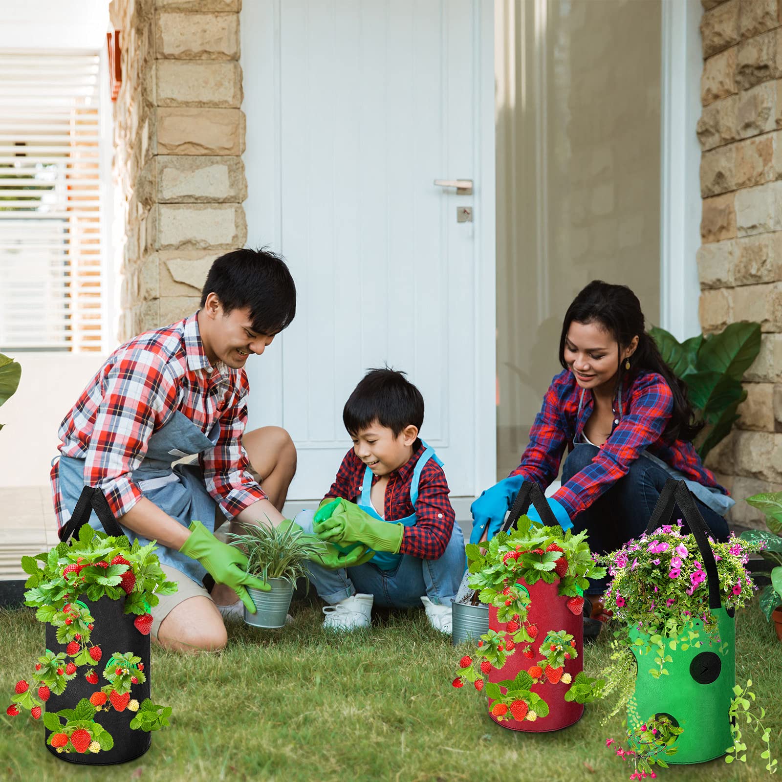 **Honeydak 3-Pack Upside Down Hanging Garden Planter - Aeration Fabric Grow Bags for Tomatoes, Strawberries, Herbs & Vegetables (13 Holes Style) - Perfect for Balcony, Patio & Small Space Gardening**