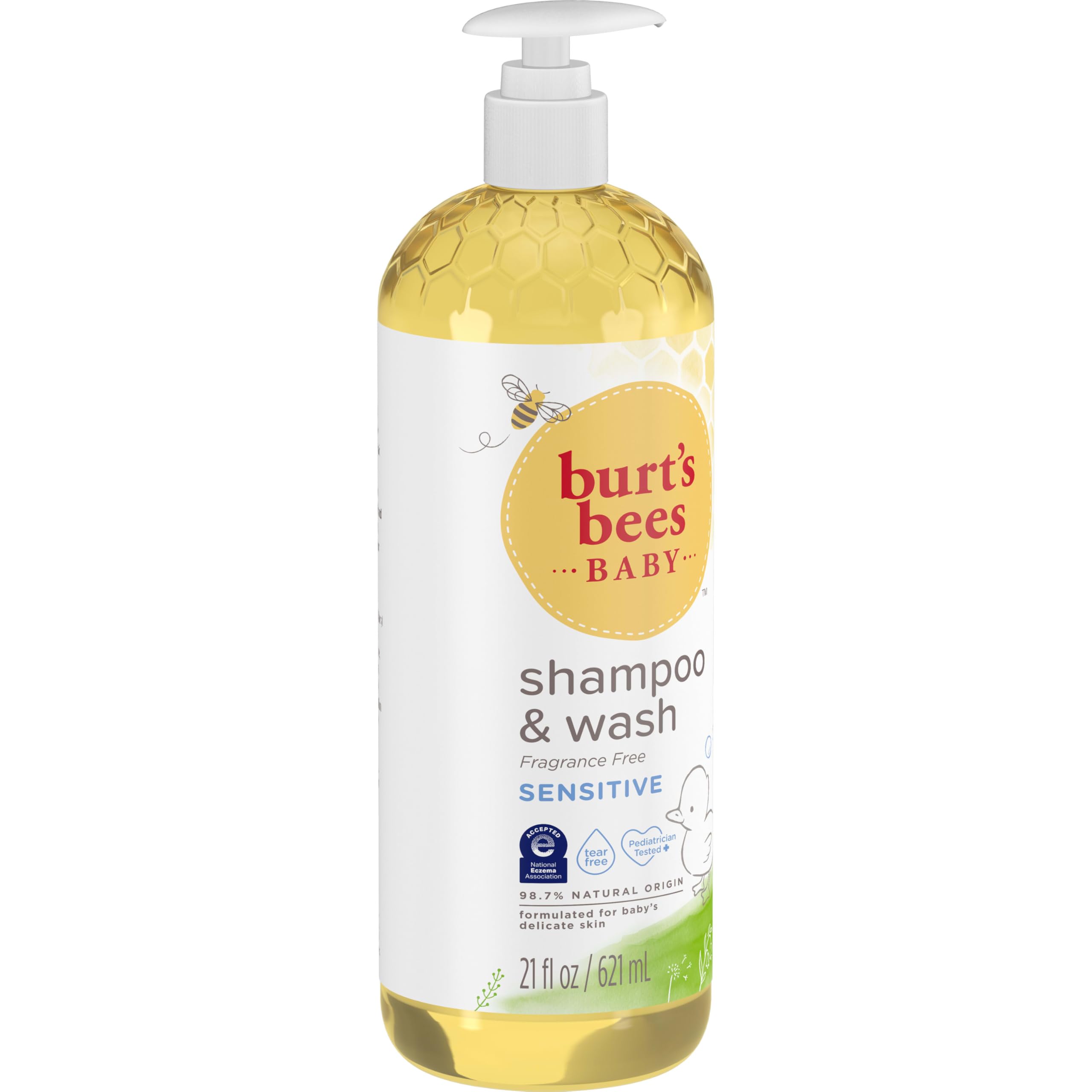 Burt's Bees Baby Shampoo & Body Wash for Sensitive Skin - Fragrance Free, Tear Free, Pediatrician Tested, 98.9% Natural Origin, 21 Fl Oz - Gentle Cleansing for Newborns & Toddlers During Bath Time
