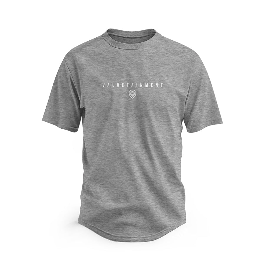 Valuetainment Premium Grey Curved Hem Short Sleeve T-Shirt for Men | Comfortable Casual Wear for Gym, Workout & Everyday Outfits