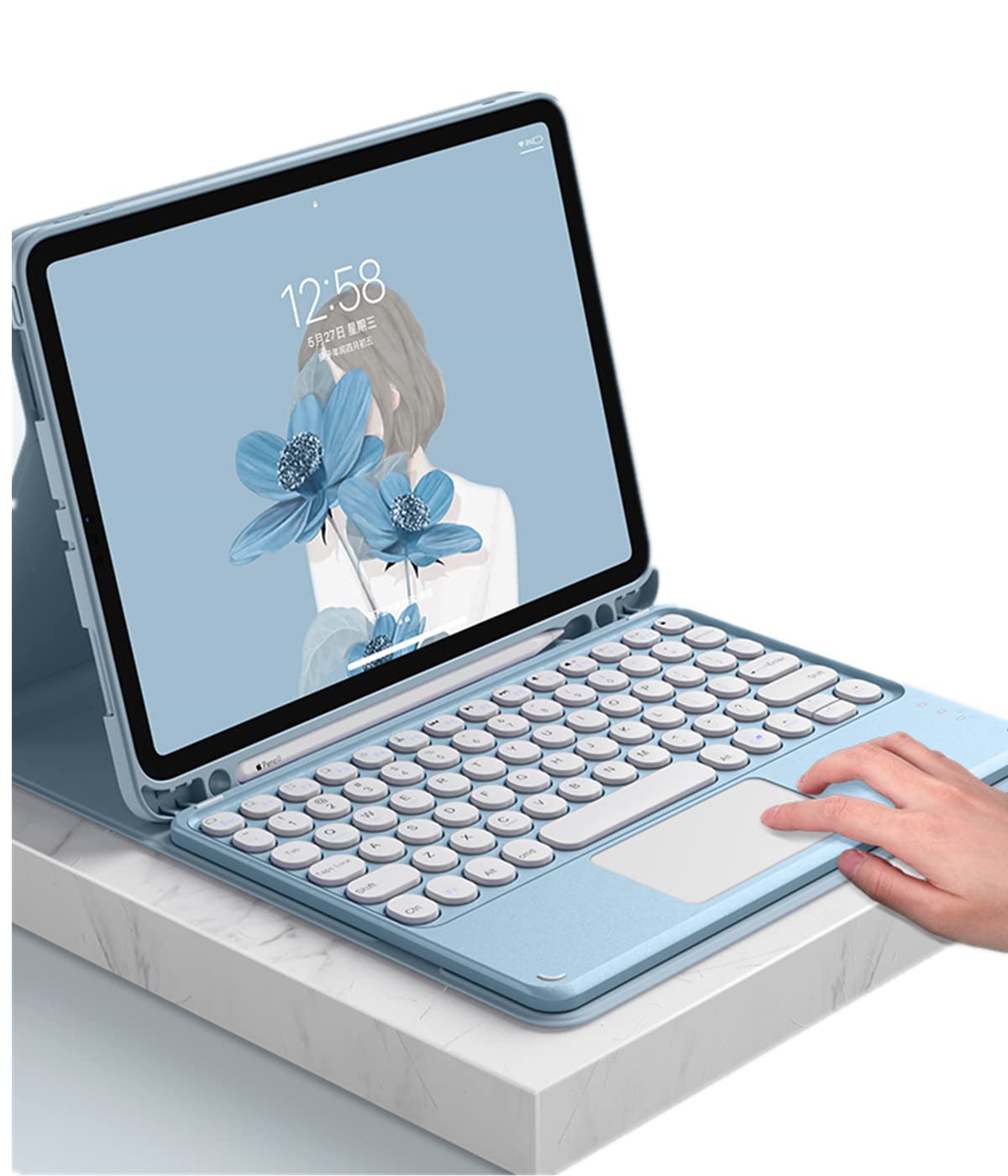 Magnetic Detachable Bluetooth Keyboard Case for iPad Air 11'' (2024/Air4/Air5) - Slim Smart Touch Keyboard with Round Keys & Pen Holder | Perfect for Work, Study & Travel - Blue