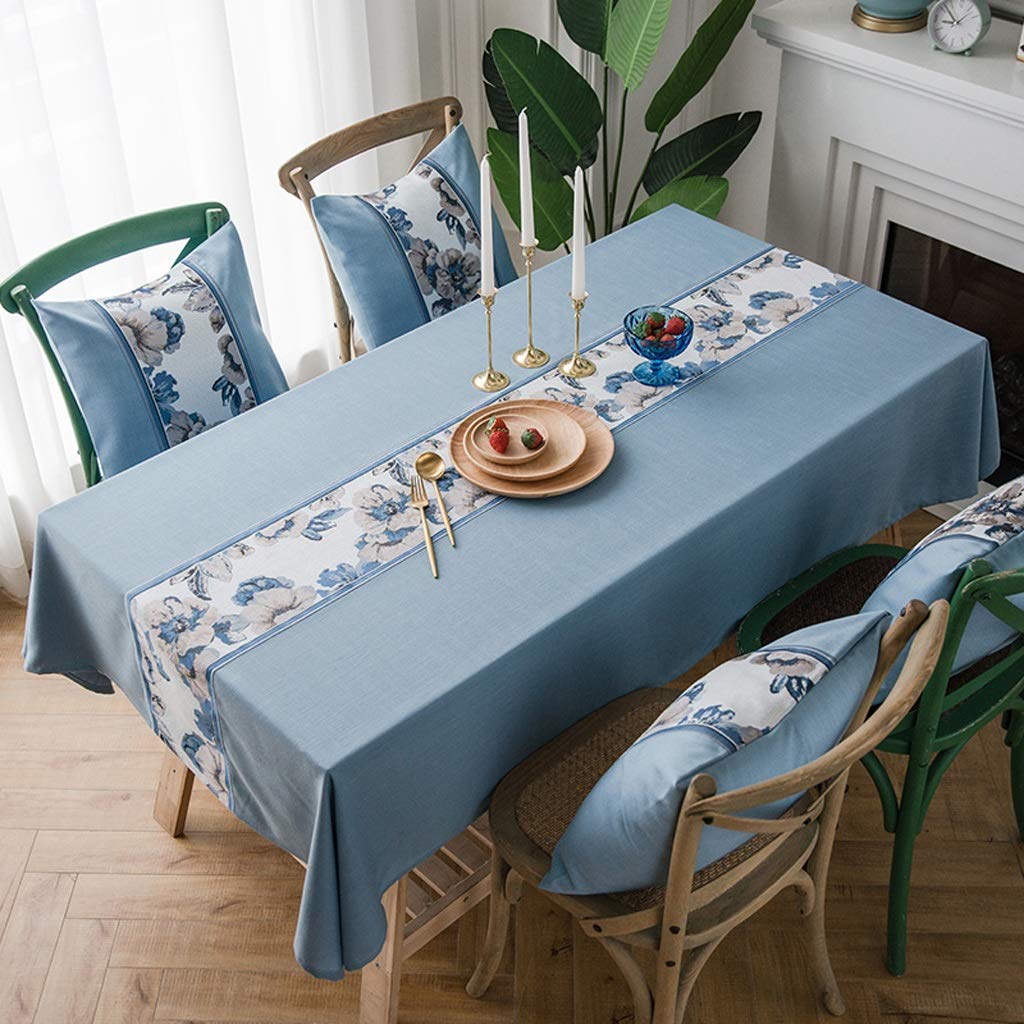 Premium Rectangle Tablecloth - 100% Cotton Linen Blend, Heat & Oil Resistant, Embroidered Design - Ideal for Home Kitchen, Party Banquet, Restaurant & Outdoor Dining