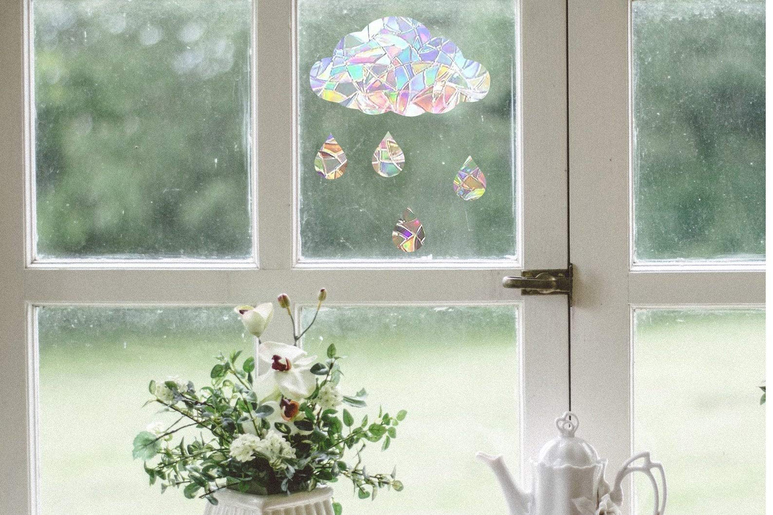 Cloud and Raindrops Suncatcher Window Decal - Rainbow Maker & Stained Glass Effect Window Sticker for Home Decor, Nursery, Office - Creates Beautiful Rainbow Reflections