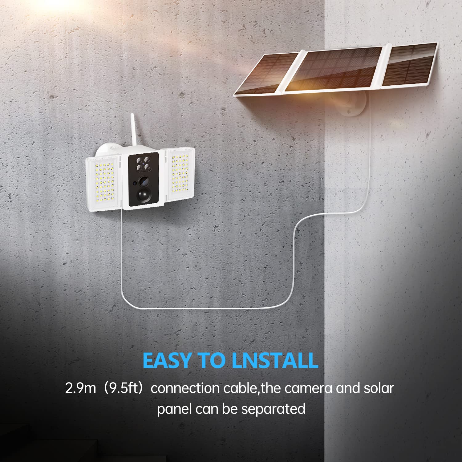TWINSLUXES Solar Powered Floodlight Security Camera with 1080P HD, 20000mAh Battery, 2-Way Audio & Motion Detection - 4000 lm, IP67, 270° Wide Angle, 2.4GHz WiFi, Cloud & SD Storage - Ideal for Home Security, Backyard, Garage & Outdoor Surveillance
