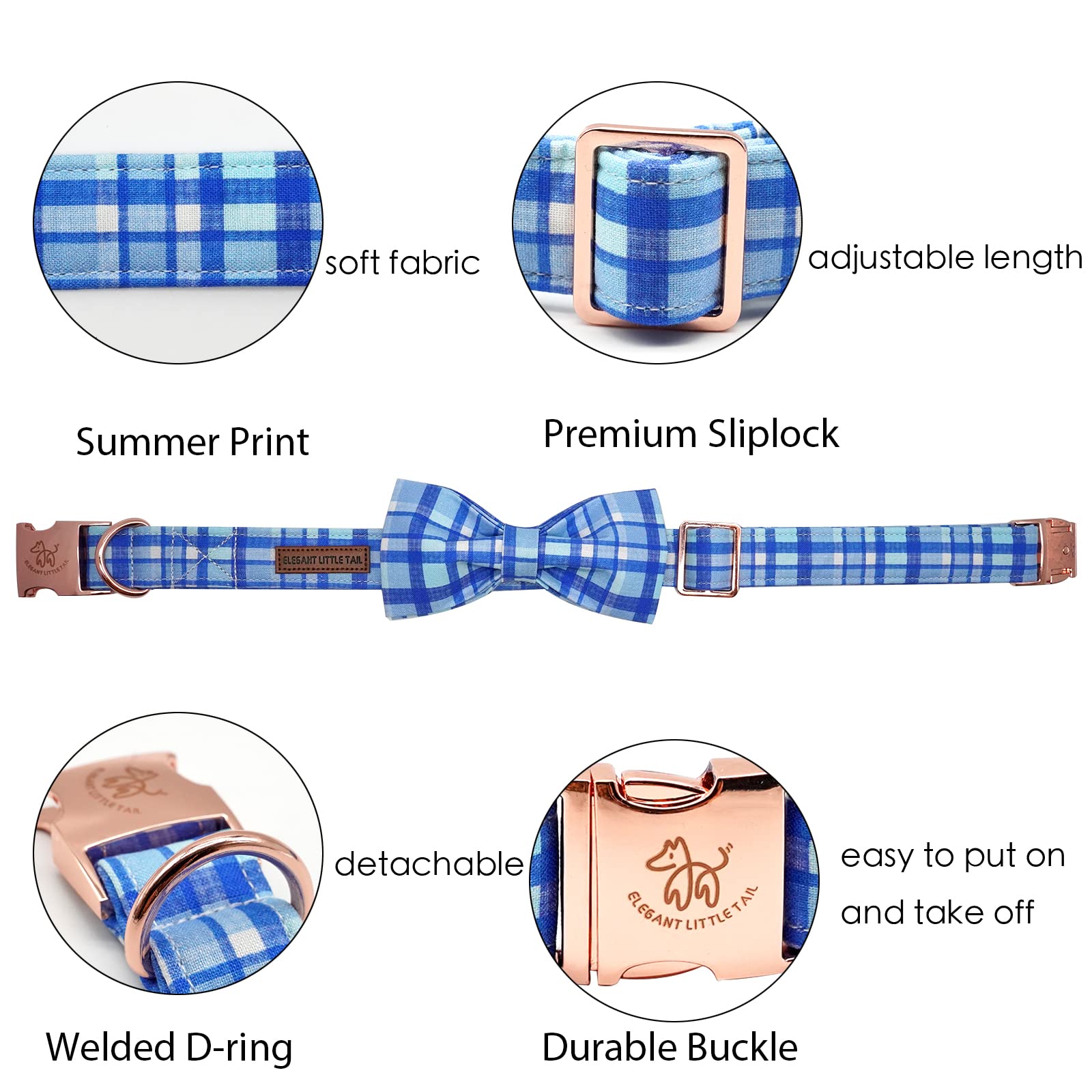 Elegant Blue Plaid Dog Collar with Bow Tie - Adjustable Pet Collar for Large Dogs | Perfect for Special Occasions & Photo Shoots