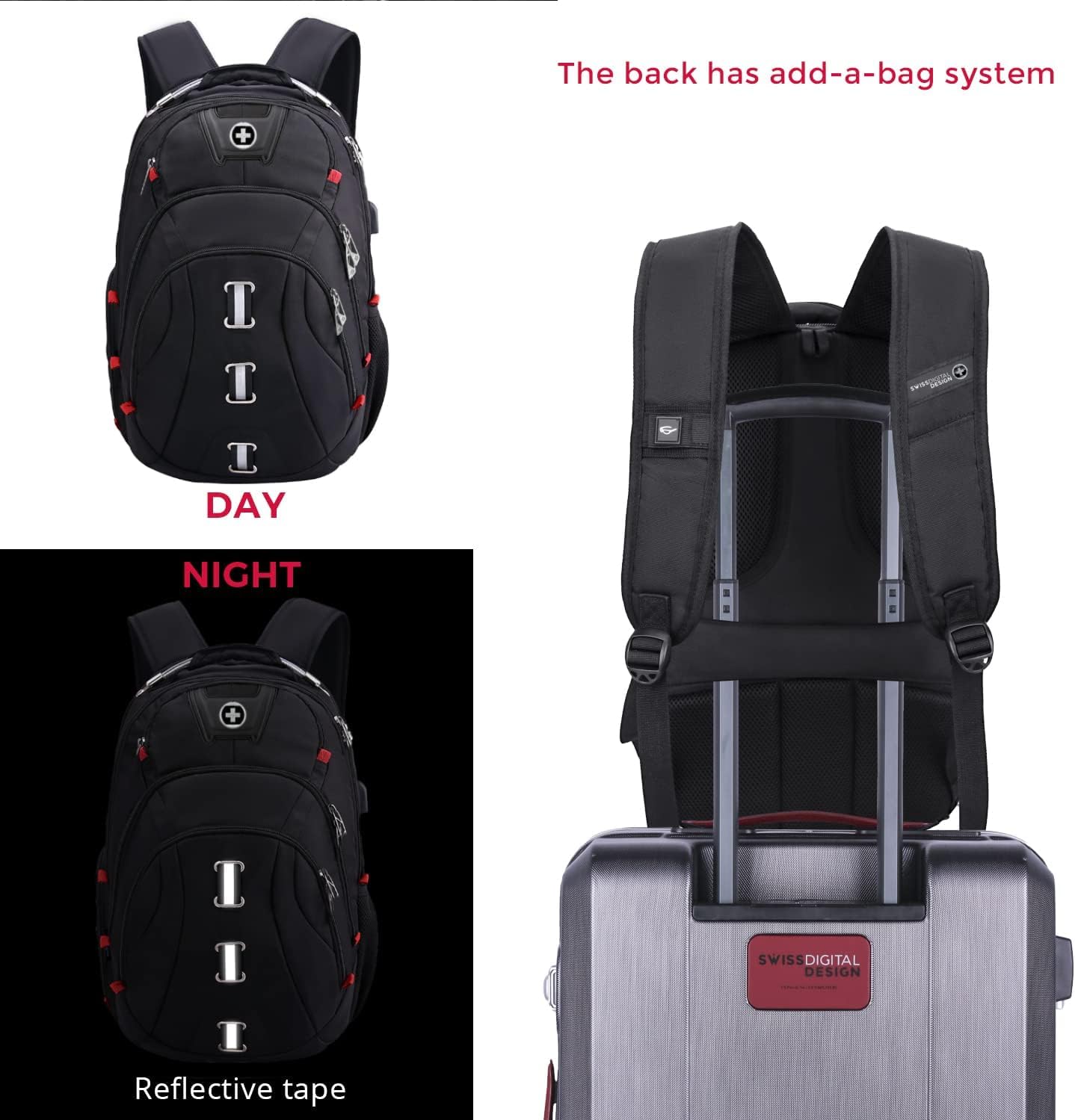 Swissdigital USB Charging Travel Laptop Backpack for Men - Anti-Theft RFID College Backpack Fits 15.6 Inch Notebook - Perfect for Business Travel, Commuting & School Use