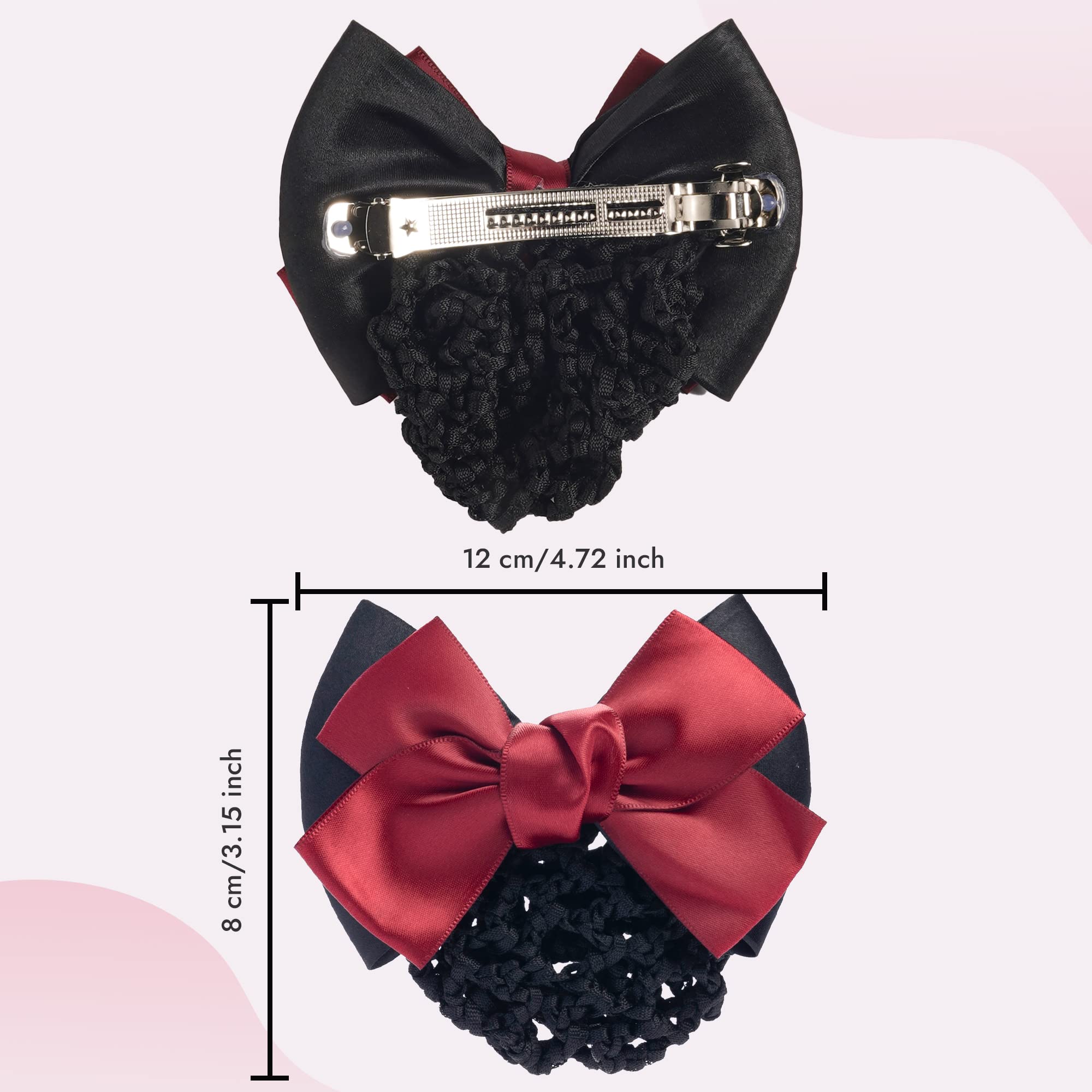 TXIN Women's Satin Bow Crochet Knit Red Snood with Bowknot Barrette - Non-Slip Mesh Hair Clips for Work, Girls & Everyday Style | Perfect for Office, School, Parties & Special Occasions