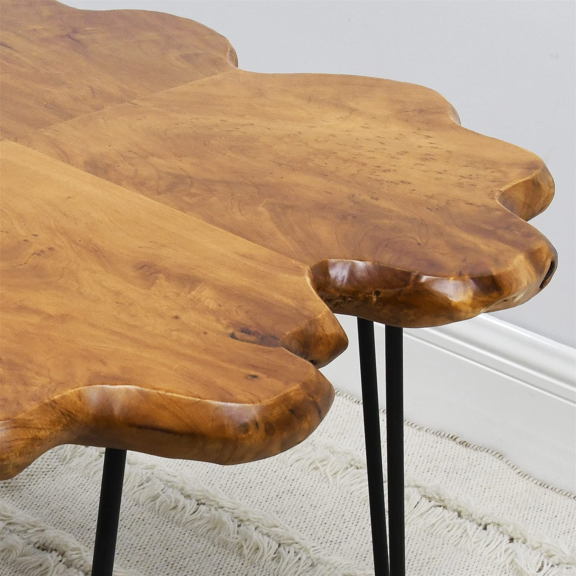 Rustic Cedar Wood Coffee Table with Four-Leaf Clover Pattern - 27