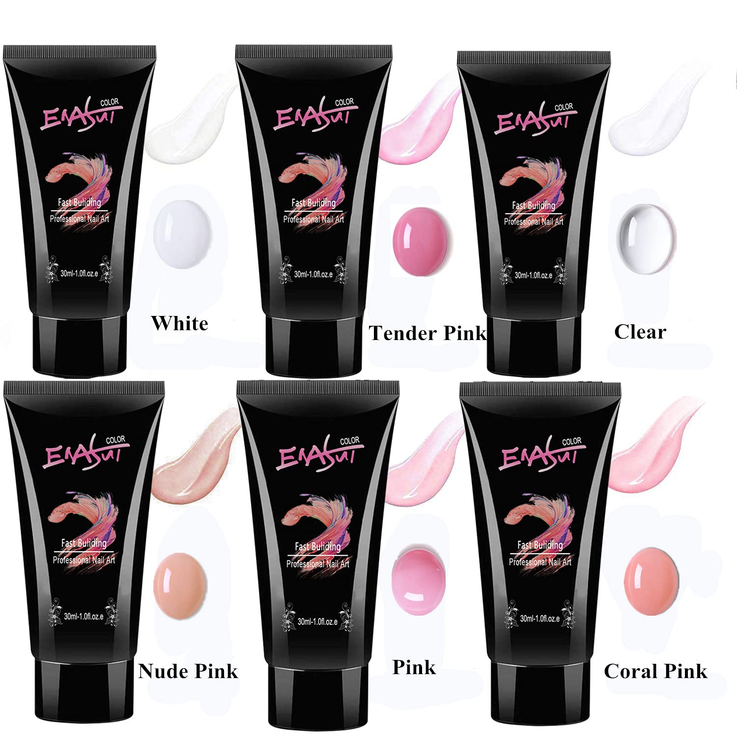 6 Colors Poly UV Gel Nail Kit - Quick Nail Extension & Builder Gel Set with Base Coat, Top Coat & Slip Solution - DIY Salon & Home Manicure Kit for Professional Nail Art & Long-Lasting Gel Extensions (Perfect for Parties, Weddings & Special Occasions)