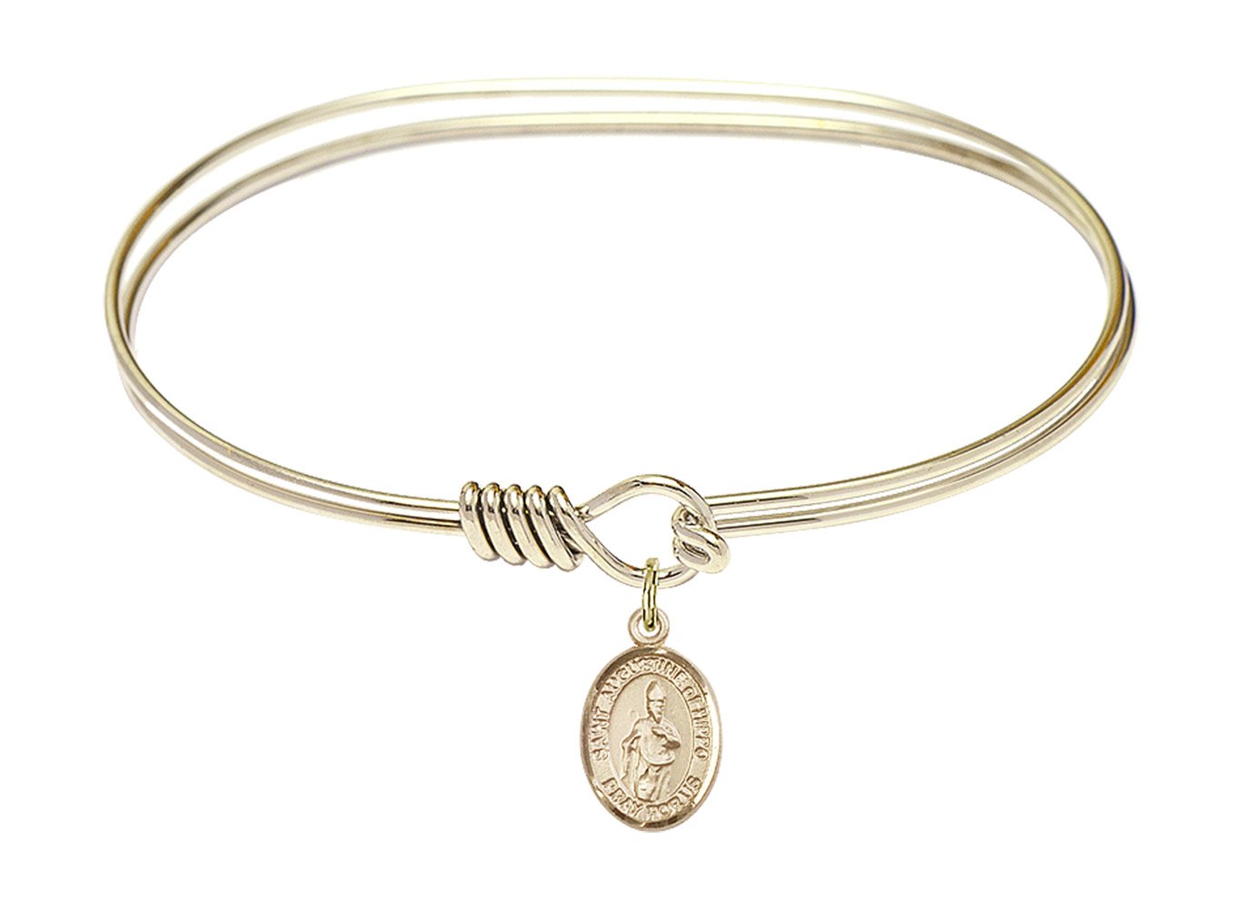 F A Dumont 7 Inch Oval Eye Hook Bangle Bracelet with St. Augustine of Hippo Charm - Elegant Religious Jewelry for Women, Perfect for Church, Weddings & Daily Wear