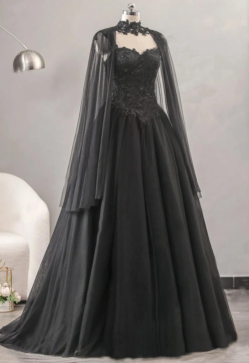 Elegant Spaghetti Strap Wedding Dress with Gothic Lace Cape - Backless Beach Bridal Gown for Women | Perfect for Beach Weddings, Boho Bridal Shoots & Romantic Ceremonies