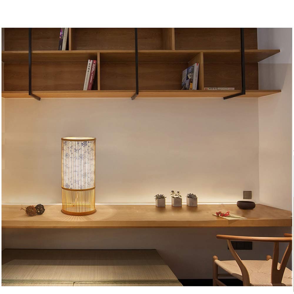 Wireless LED Table Lamp with Remote Control - USB Powered, Dimmable, Bamboo & Beige - Perfect for Bedroom, Living Room, and Office Decor