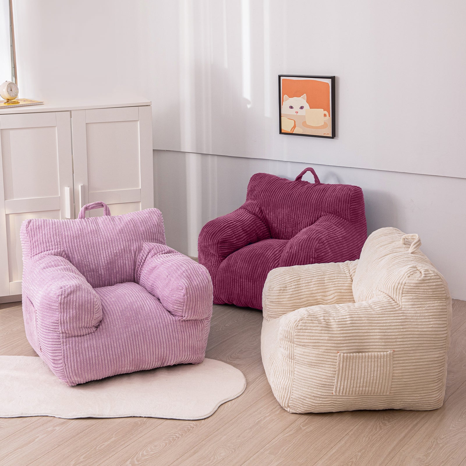 MAXYOYO Kids Bean Bag Chair - Corduroy Bean Bag Couch with Armrests for Children's Room, Nursery & Playroom (Rose Pink) - Perfect for Reading, Gaming & Relaxing