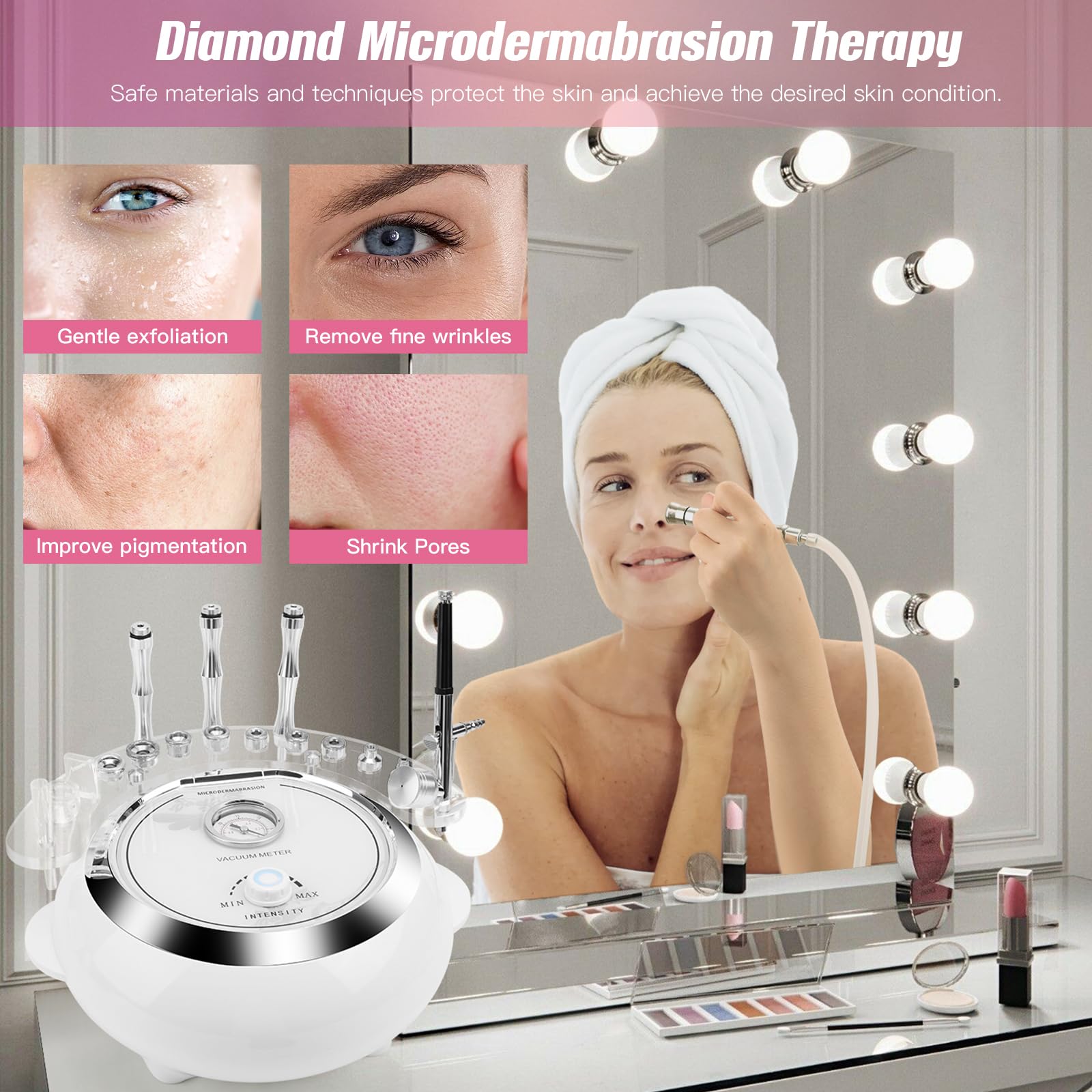 3 in 1 Diamond Microdermabrasion Machine - Professional Facial Skin Care Salon Equipment with Spray Gun & Strong 65-68cmHg Suction Power - Perfect for Acne Treatment, Blackhead Removal & Skin Rejuvenation at Home or Spa