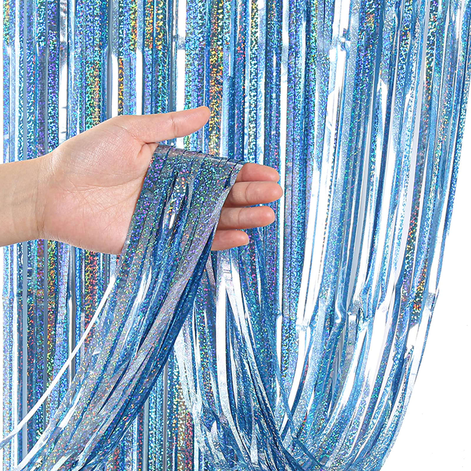 3 Pack Blue Fringe Streamers Tinsel Backdrop Curtains - 3.3 x 6.6 Feet Disco Party Decorations for Birthday, Wedding, Baby Shower & Photo Booth Background