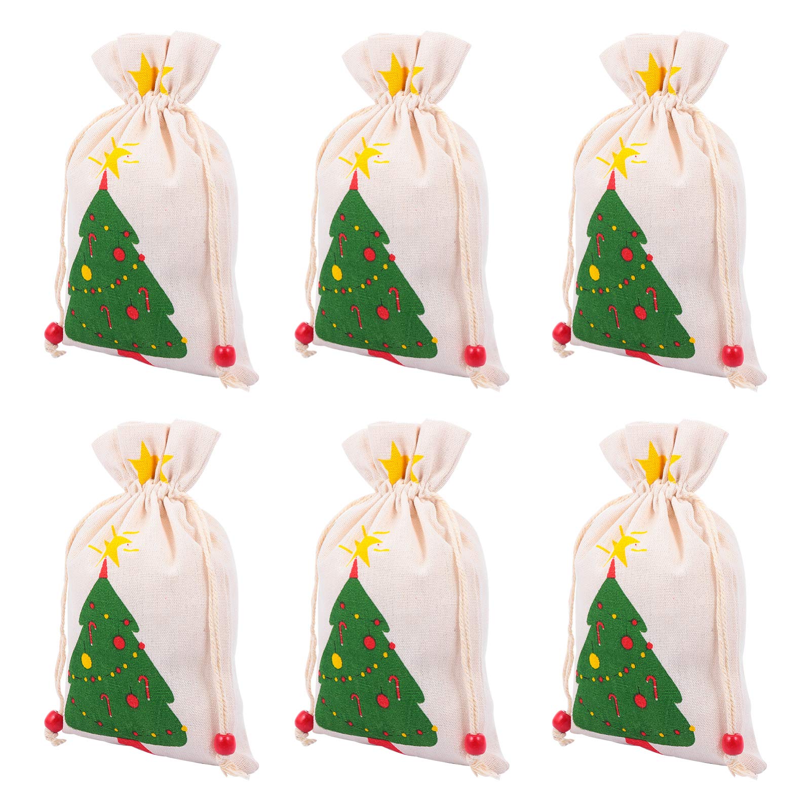 Hemoton 6Pcs Christmas Drawstring Bags - Xmas Party Favors, Holiday Treat Bags, Cotton Storage Sacks for Candy, Gifts & Ornaments - Perfect for Christmas Parties, Gift Wrapping & Festive Decorations