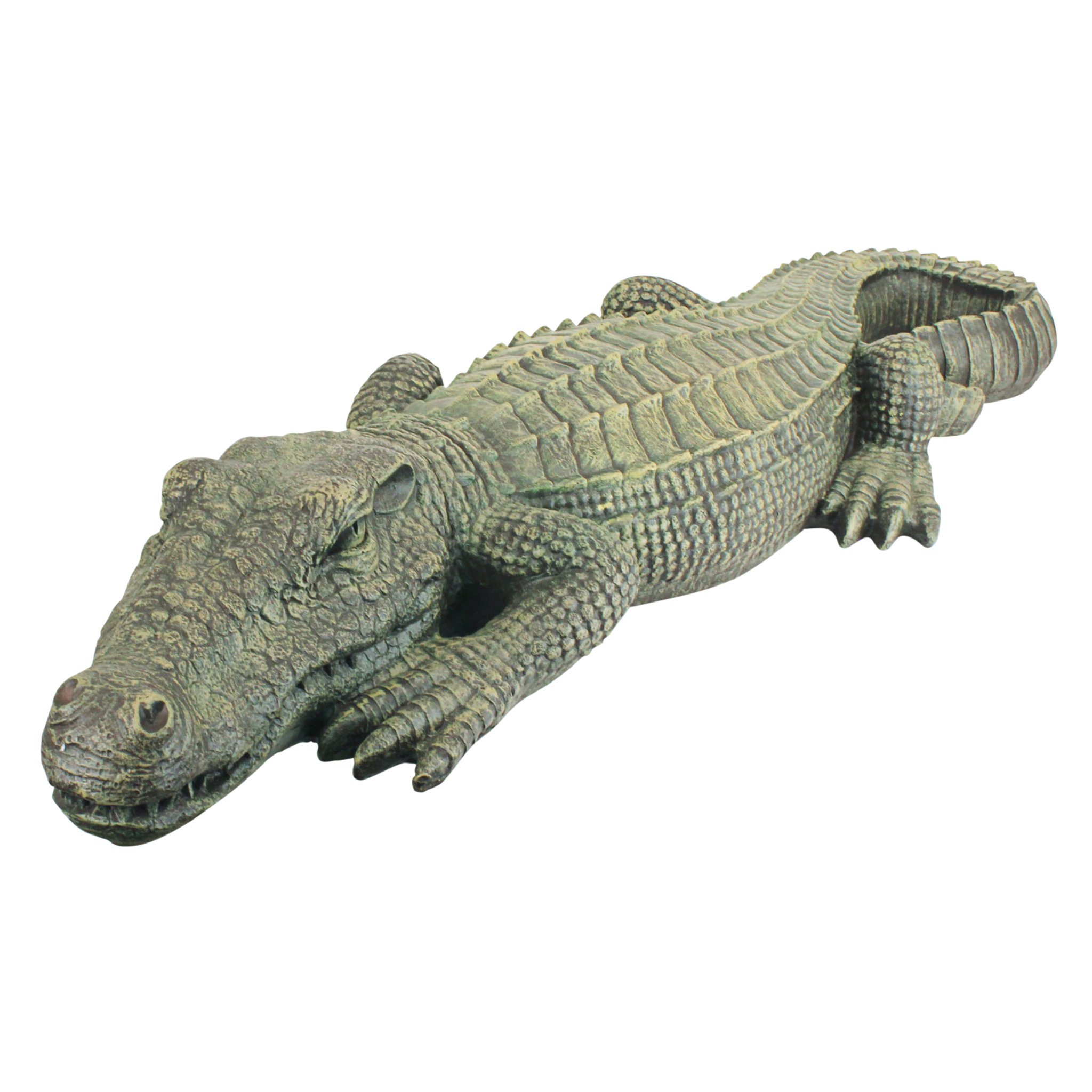 Design Toscano Large 37-Inch Swamp Beast Alligator Crocodile Outdoor Garden Statue - Cast Stone Resin with Reptile Green Finish for Lawn, Yard, and Poolside Decor