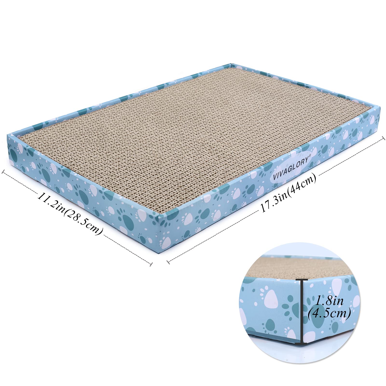 VIVAGLORY Extra Wide Reversible Cat Scratcher with Box - Cardboard Scratching Pad for Indoor Cats & Kitties - Includes Catnip (1 Pack) - Perfect for Living Room, Bedroom & Home Office