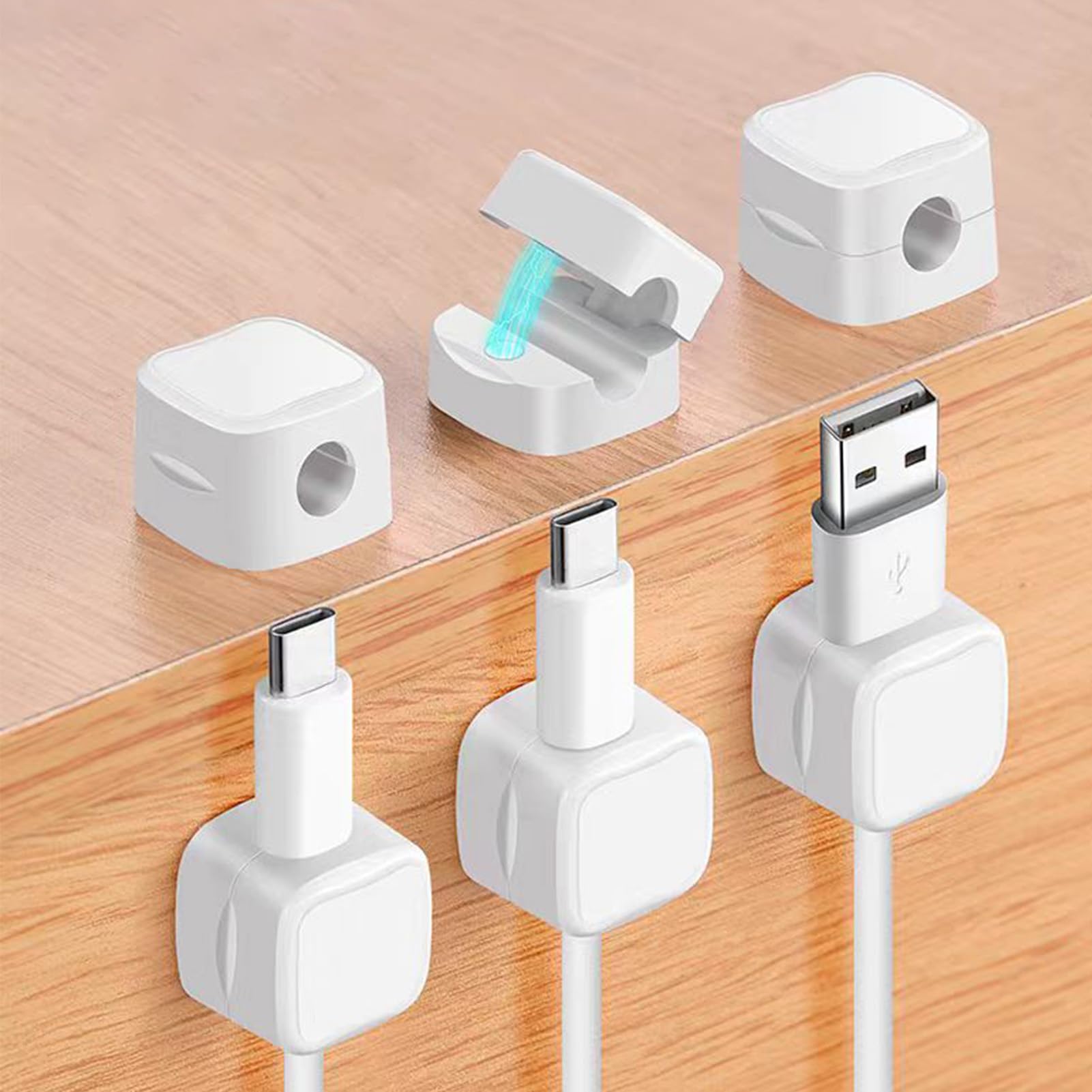 TAIKULE 6 Pack White Magnetic Cable Clips - Strong Hold Cable Organizer for USB, Power Cords - Perfect for Home Office Desk, Car, Wall & Nightstand (Cable Management Solution)