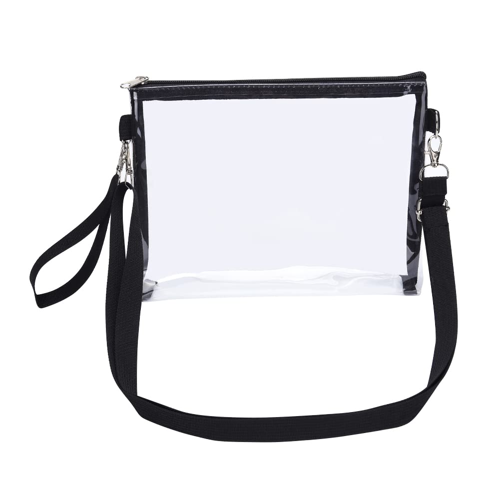 SHLKNKLE Clear Stadium Approved Crossbody Phone Bag - Adjustable Strap Transparent PVC Purse for Women - Perfect for Concerts, Sports Events & Travel (Black)