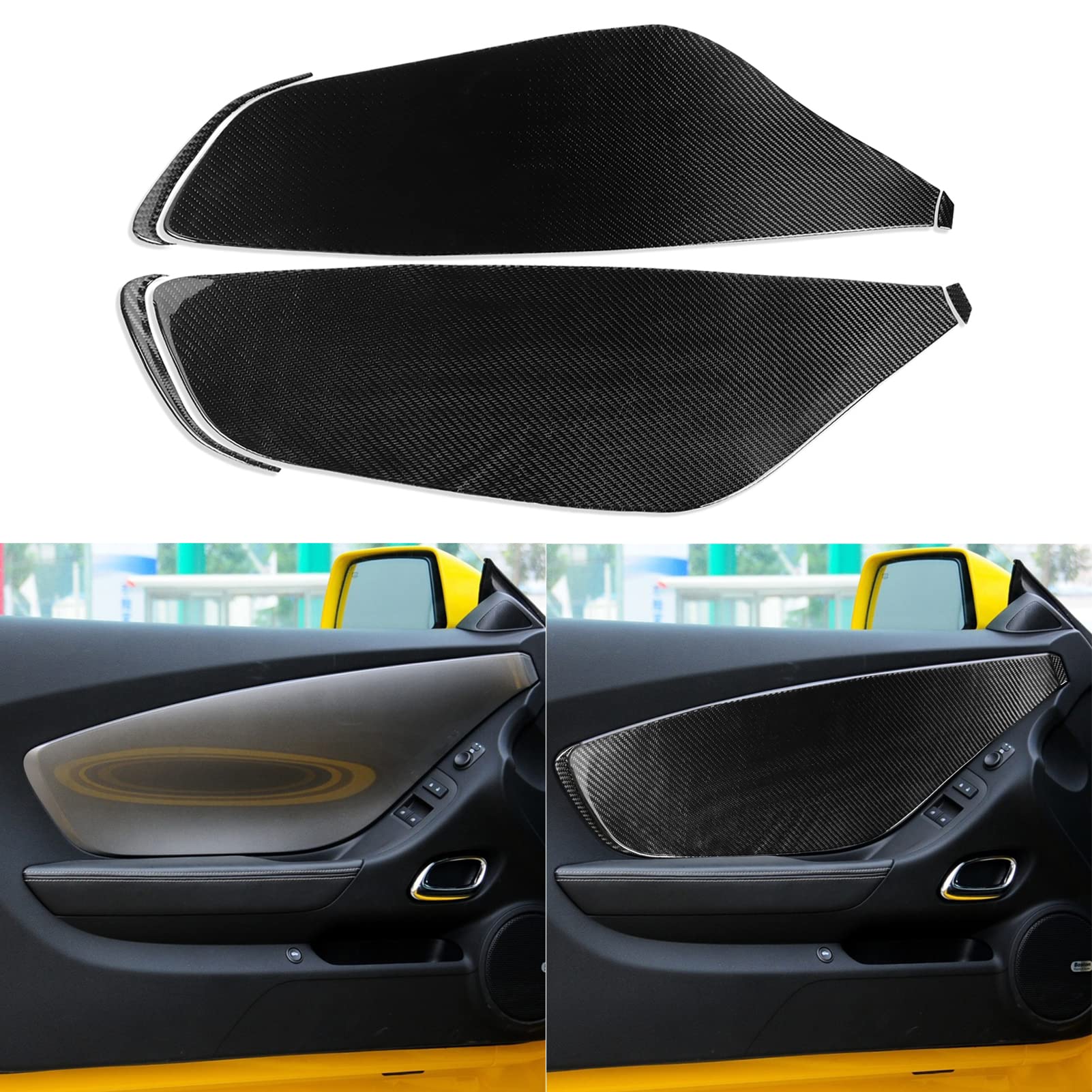 Premium Carbon Fiber Front Door Panel Cover Trim for Chevrolet Camaro 2010-2015 | 6-Piece Interior Accessories Set in Black | Enhance Style & Protection for Your Sports Car