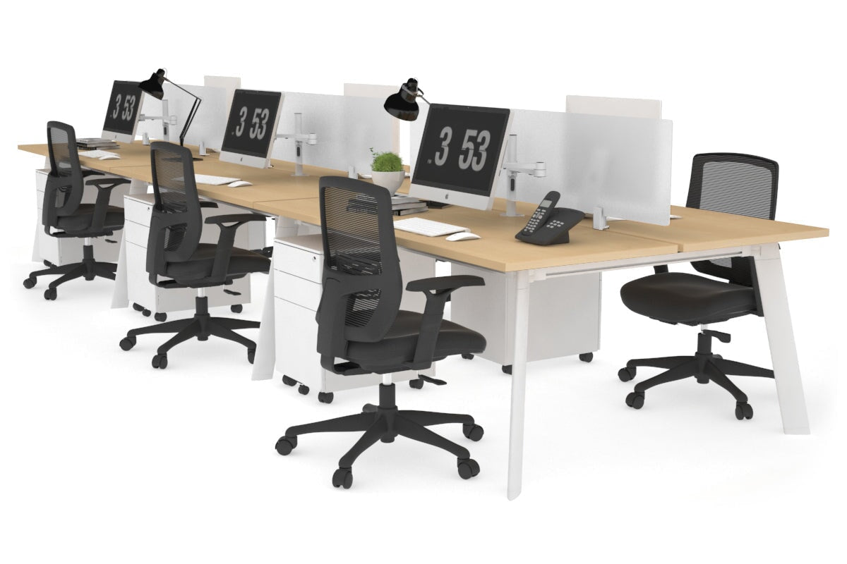 6-Person Workstation with White Frame - 1400L x 700W Dimensions - Ideal for Office, Coworking Spaces & Home Offices