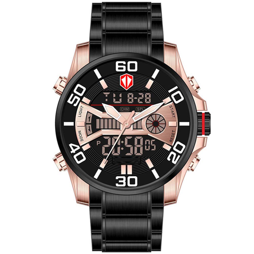 CETLFM Men's Large Dial Stainless Steel Strap Watch - Waterproof Multifunctional Digital Analog Sports Watch for Outdoor Activities, Hiking, Running & Daily Use - Black
